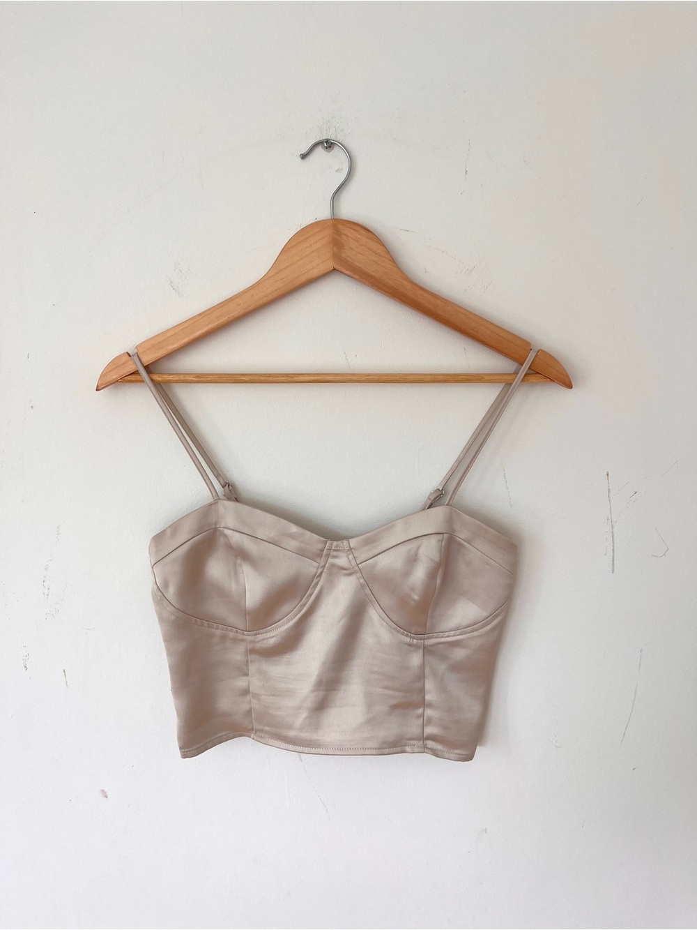 Satin Bustier Sweetheart Crop Top in Taupe / Champagne